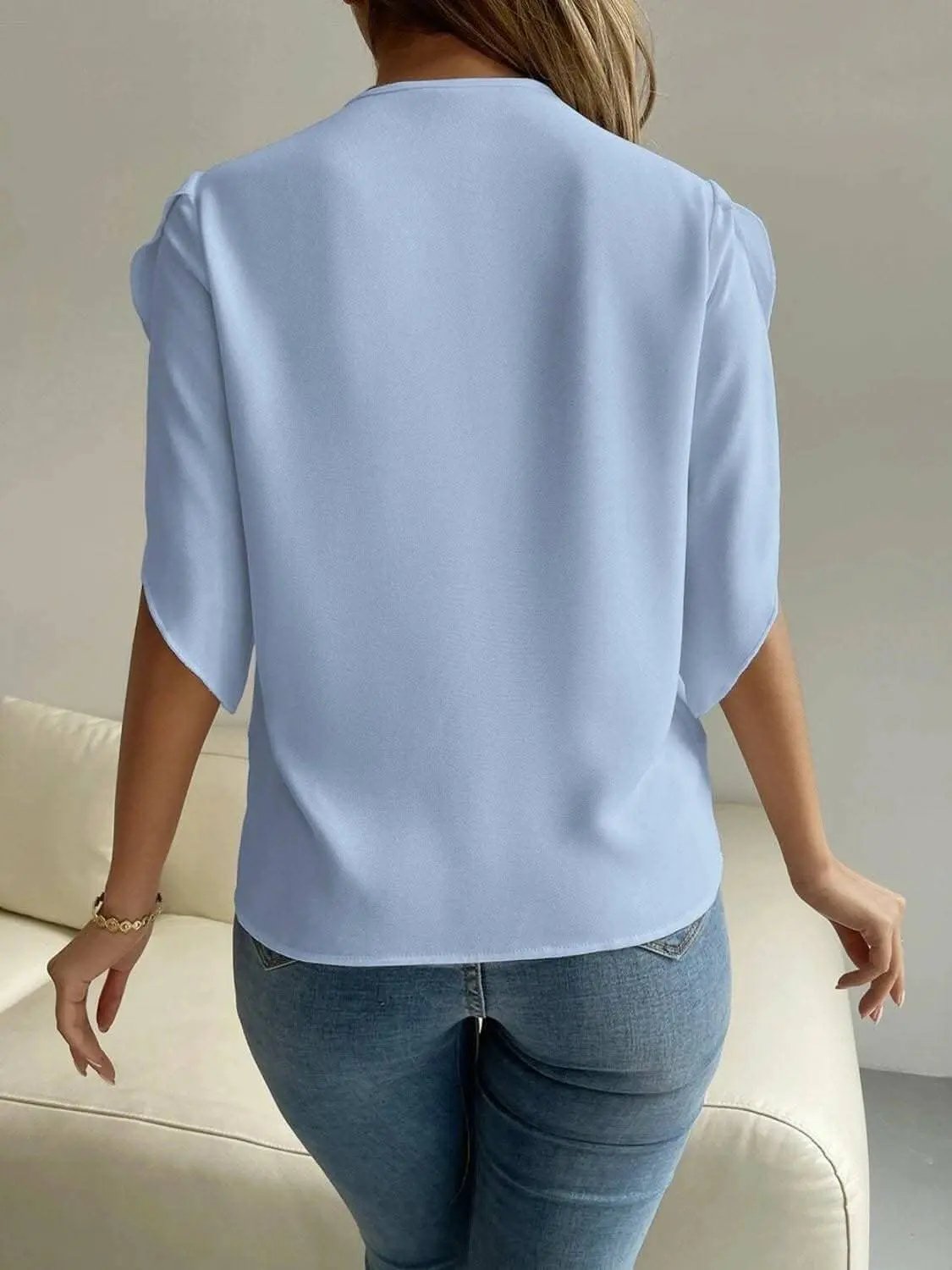 Elegant v-neck short sleeve blouse - Love Salve